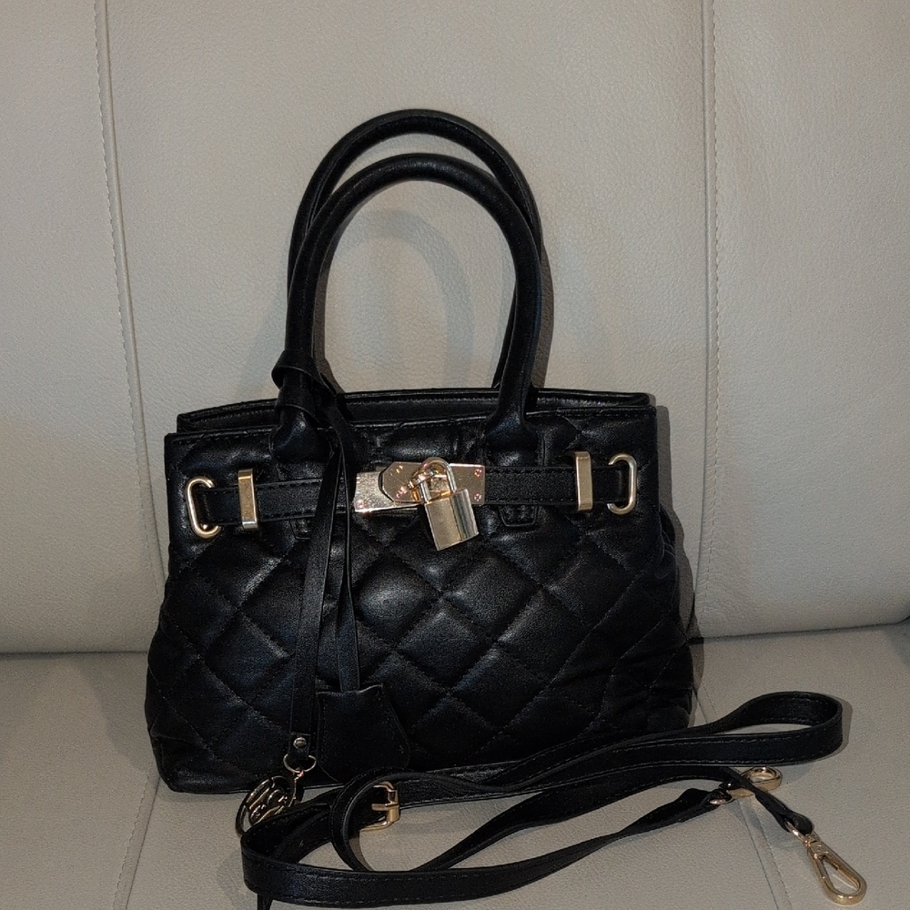Badgley Mischka Black Quilted Satchel With Removable Crossbody Strap - Picture 1 of 9